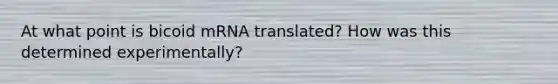 At what point is bicoid mRNA translated? How was this determined experimentally?