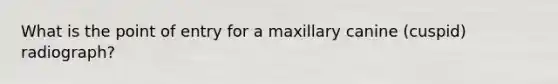 What is the point of entry for a maxillary canine (cuspid) radiograph?