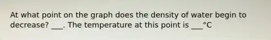 At what point on the graph does the density of water begin to decrease? ___. The temperature at this point is ___°C