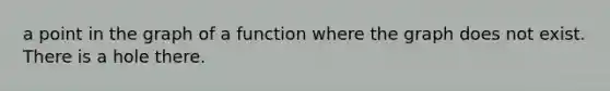 a point in the graph of a function where the graph does not exist. There is a hole there.