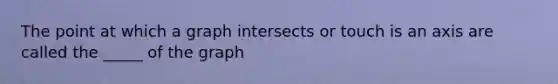 The point at which a graph intersects or touch is an axis are called the _____ of the graph