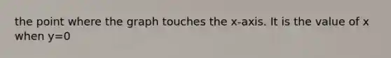 the point where the graph touches the x-axis. It is the value of x when y=0