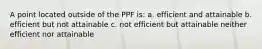 A point located outside of the PPF is: a. efficient and attainable b. efficient but not attainable c. not efficient but attainable neither efficient nor attainable