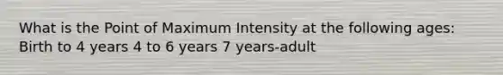 What is the Point of Maximum Intensity at the following ages: Birth to 4 years 4 to 6 years 7 years-adult