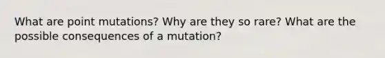 What are point mutations? Why are they so rare? What are the possible consequences of a mutation?