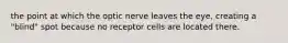 the point at which the optic nerve leaves the eye, creating a "blind" spot because no receptor cells are located there.