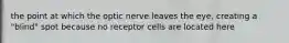 the point at which the optic nerve leaves the eye, creating a "blind" spot because no receptor cells are located here