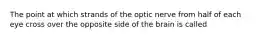 The point at which strands of the optic nerve from half of each eye cross over the opposite side of the brain is called