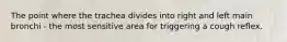 The point where the trachea divides into right and left main bronchi - the most sensitive area for triggering a cough reflex.