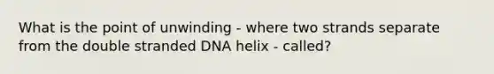 What is the point of unwinding - where two strands separate from the double stranded DNA helix - called?