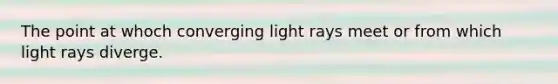 The point at whoch converging light rays meet or from which light rays diverge.