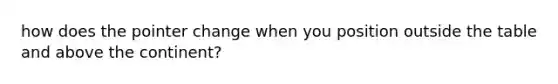 how does the pointer change when you position outside the table and above the continent?