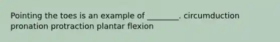 Pointing the toes is an example of ________. circumduction pronation protraction plantar flexion