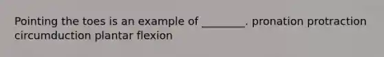 Pointing the toes is an example of ________. pronation protraction circumduction plantar flexion