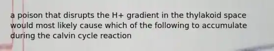 a poison that disrupts the H+ gradient in the thylakoid space would most likely cause which of the following to accumulate during the calvin cycle reaction