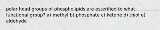 polar head groups of phospholipids are esterified to what functional group? a) methyl b) phosphate c) ketone d) thiol e) aldehyde