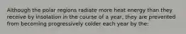 Although the polar regions radiate more heat energy than they receive by insolation in the course of a year, they are prevented from becoming progressively colder each year by the: