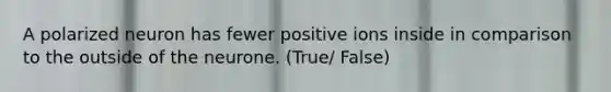 A polarized neuron has fewer positive ions inside in comparison to the outside of the neurone. (True/ False)