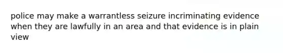 police may make a warrantless seizure incriminating evidence when they are lawfully in an area and that evidence is in plain view