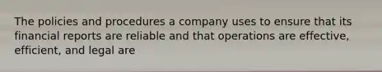 The policies and procedures a company uses to ensure that its financial reports are reliable and that operations are effective, efficient, and legal are