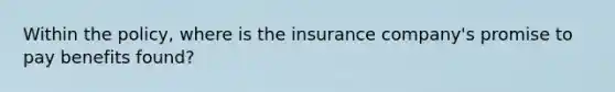 Within the policy, where is the insurance company's promise to pay benefits found?