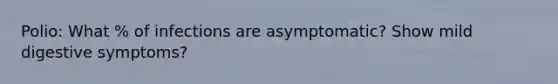 Polio: What % of infections are asymptomatic? Show mild digestive symptoms?