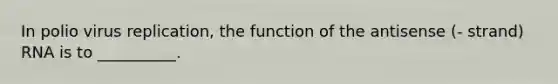 In polio virus replication, the function of the antisense (- strand) RNA is to __________.