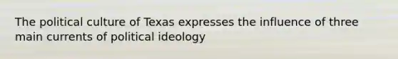 The political culture of Texas expresses the influence of three main currents of political ideology