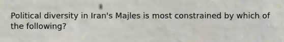 Political diversity in Iran's Majles is most constrained by which of the following?