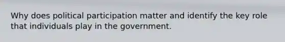 Why does political participation matter and identify the key role that individuals play in the government.