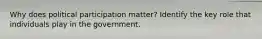 Why does political participation matter? Identify the key role that individuals play in the government.
