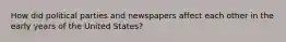 How did political parties and newspapers affect each other in the early years of the United States?