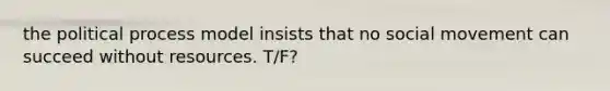 the political process model insists that no social movement can succeed without resources. T/F?