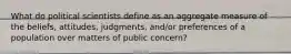 What do political scientists define as an aggregate measure of the beliefs, attitudes, judgments, and/or preferences of a population over matters of public concern?