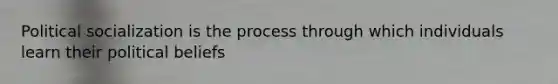 Political socialization is the process through which individuals learn their political beliefs