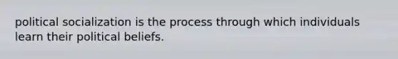 political socialization is the process through which individuals learn their political beliefs.