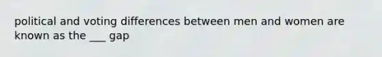 political and voting differences between men and women are known as the ___ gap