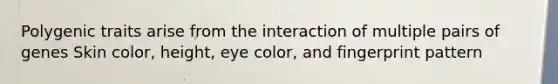 Polygenic traits arise from the interaction of multiple pairs of genes Skin color, height, eye color, and fingerprint pattern