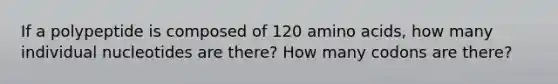 If a polypeptide is composed of 120 amino acids, how many individual nucleotides are there? How many codons are there?