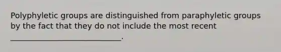 Polyphyletic groups are distinguished from paraphyletic groups by the fact that they do not include the most recent ____________________________.