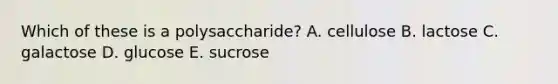 Which of these is a polysaccharide? A. cellulose B. lactose C. galactose D. glucose E. sucrose