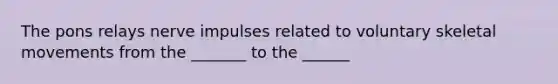 The pons relays nerve impulses related to voluntary skeletal movements from the _______ to the ______