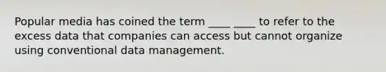 Popular media has coined the term ____ ____ to refer to the excess data that companies can access but cannot organize using conventional data management.