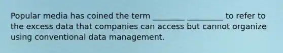 Popular media has coined the term ________ _________ to refer to the excess data that companies can access but cannot organize using conventional data management.