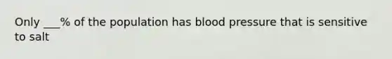 Only ___% of the population has blood pressure that is sensitive to salt