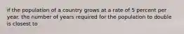 if the population of a country grows at a rate of 5 percent per year. the number of years required for the population to double is closest to