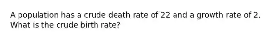 A population has a crude death rate of 22 and a growth rate of 2. What is the crude birth rate?