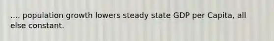 .... population growth lowers steady state GDP per Capita, all else constant.