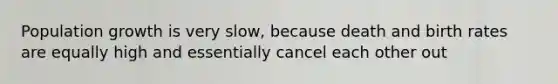 Population growth is very slow, because death and birth rates are equally high and essentially cancel each other out