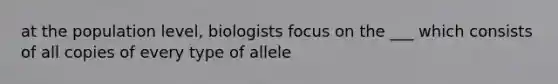 at the population level, biologists focus on the ___ which consists of all copies of every type of allele